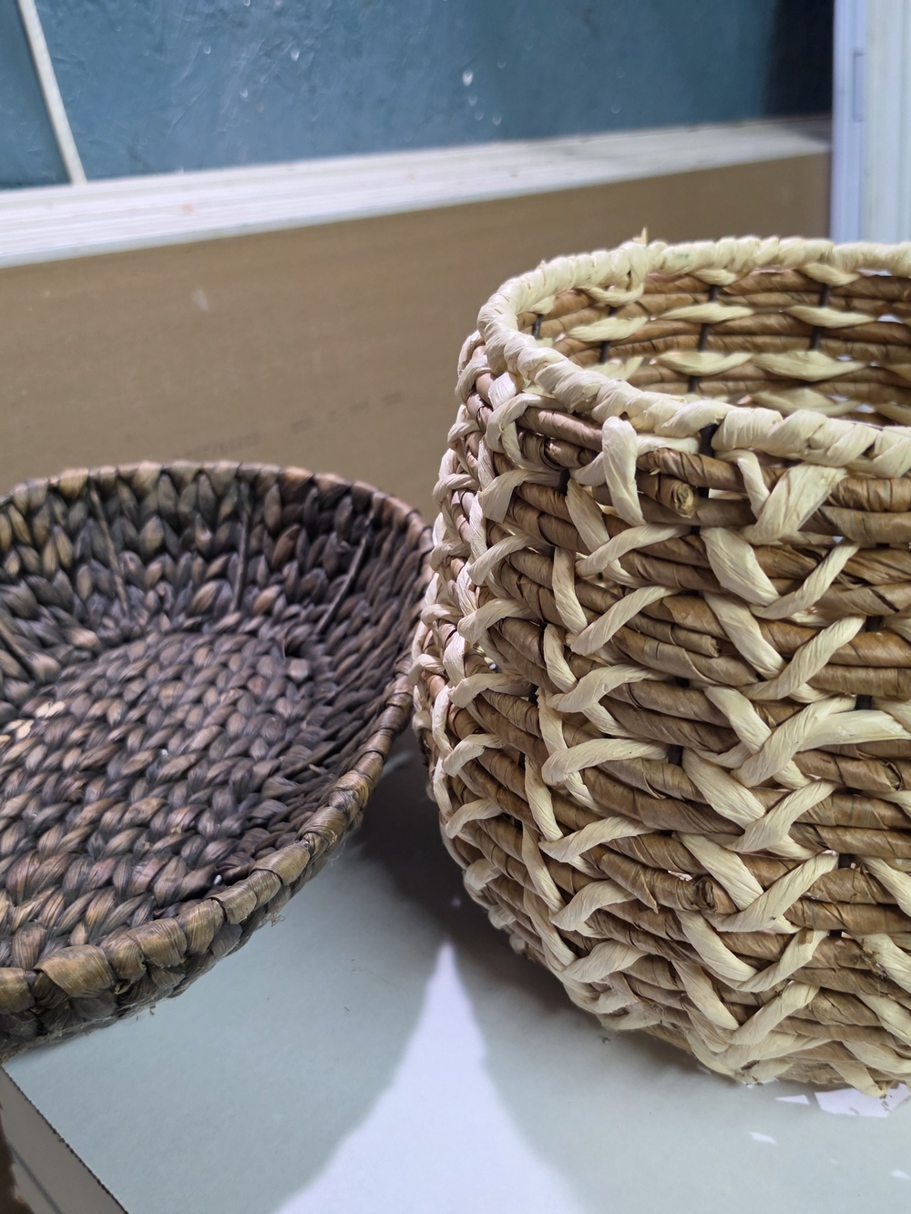 Handwoven Natural Seagrass Storage Basket - Cream and Brown